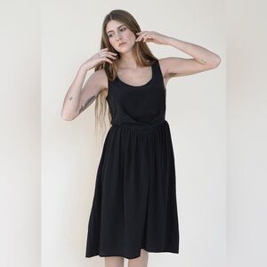 Samantha Pleet Black Silk Degas Sleeveless Dress Gathered Midi Size 6